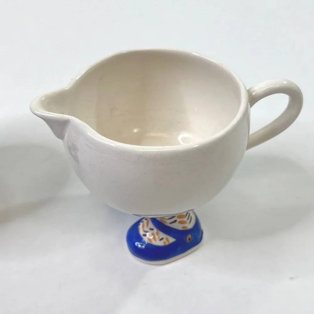 Carlton Ware Walking Ware Creamer Sugar Bowl England Blue Brown Shoes Vintage